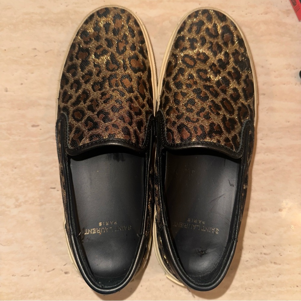 Authentic Saint Laurent Leopard Print Slip-Ons